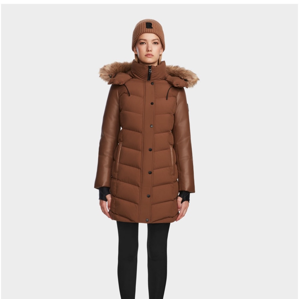 RUDSAK Brown Puffer Jacket with Faux Fur Trim